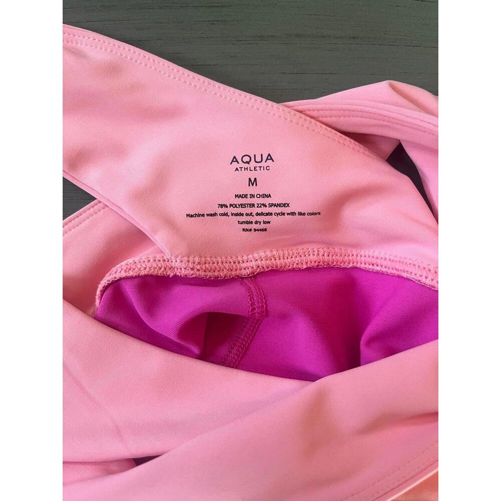 NWT Aqua Athletic Womens High Rise Biker Shorts Sz Medium Hot Pink Cutout - Picture 3 of 3